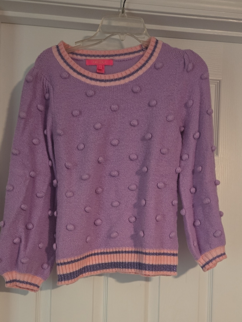 Lilly Pulitzer  Lilac Pom-Pom Crew Sweater with Pink Trim
